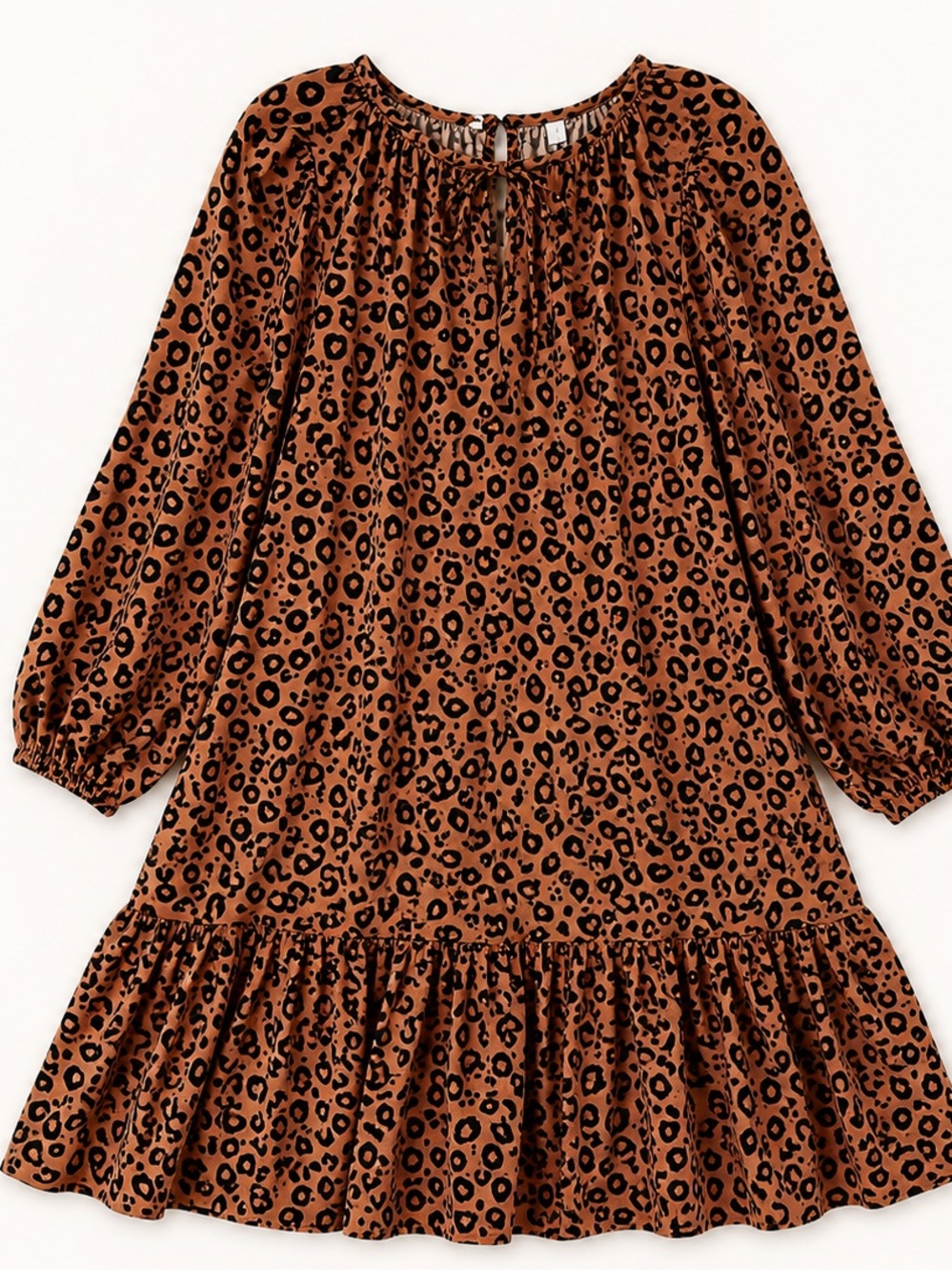 Ava & Viv 3X Leopard Print Tiered Dress Brown Black Plus Size